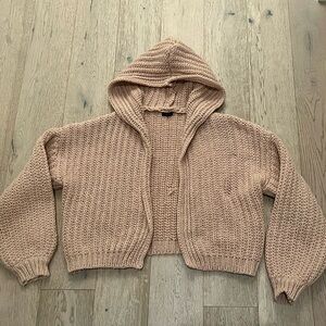 debut Hooded Chunky Cropped Cardigan - Light Taupe